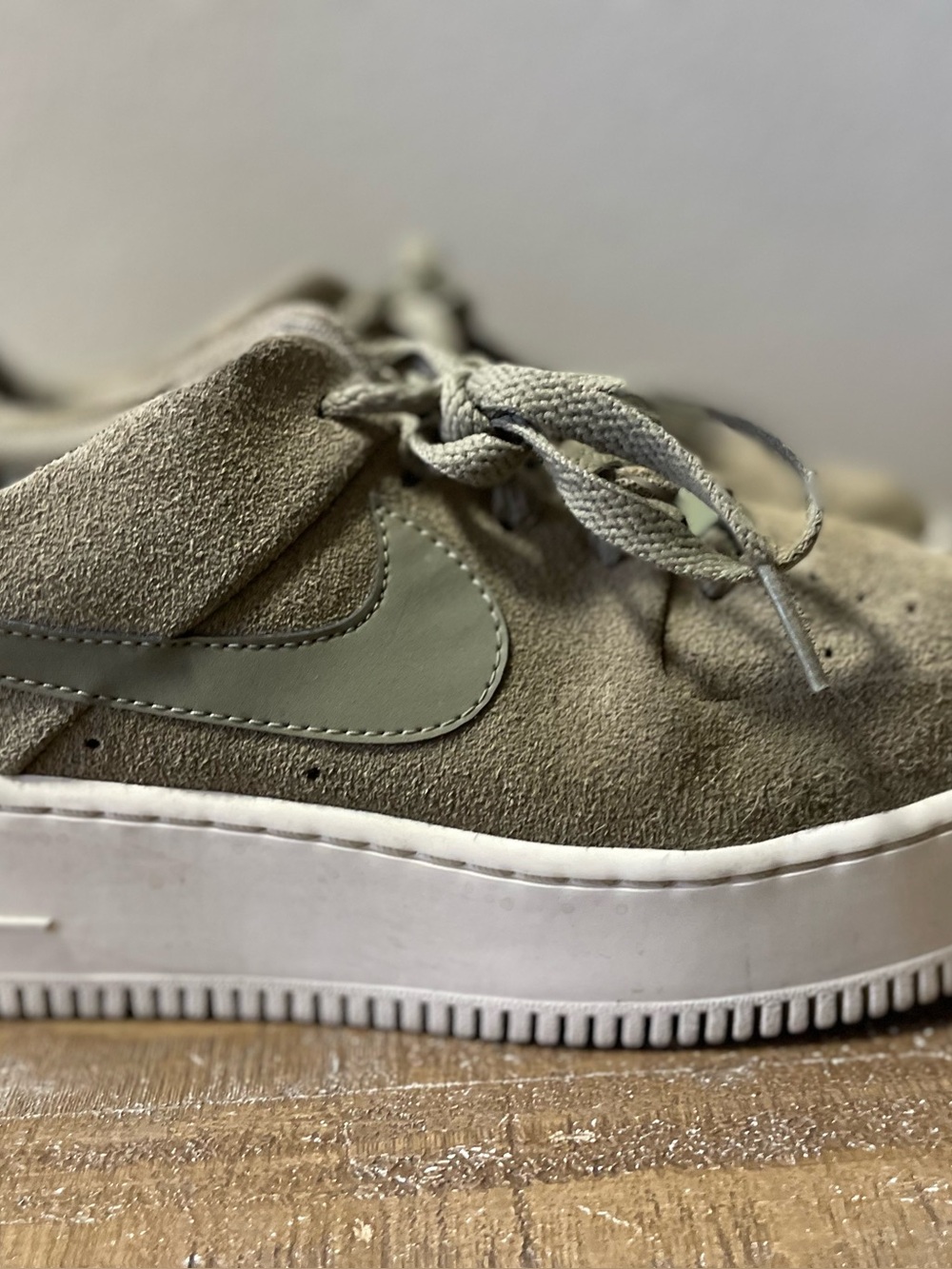 Women’s Nike sage air force 1 low platform Suede Sneaks in Olive Green size 9.5